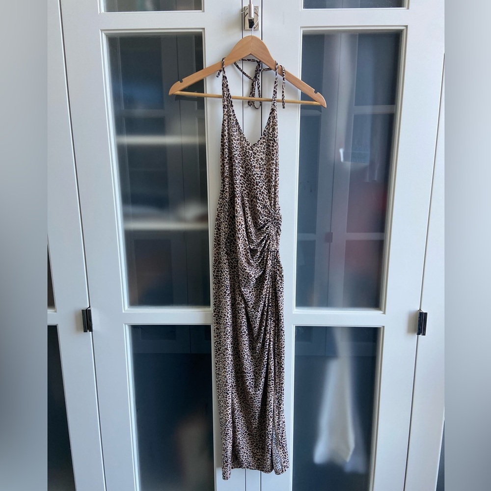 BACKKESS Leopard Print Halter Maxi Dress